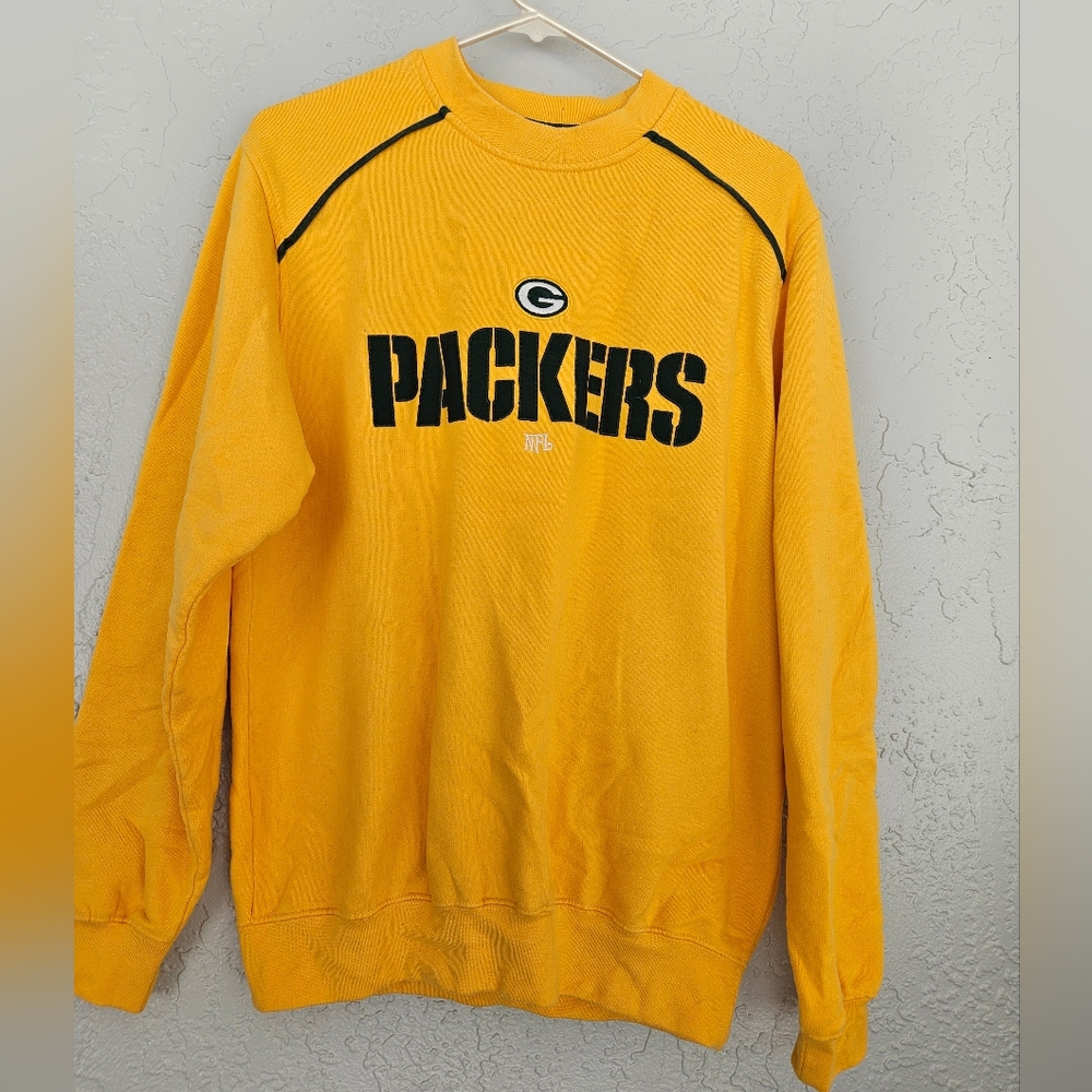 Vtg NFL Womens Mens S Green Bay Packer Yellow Green Football Crewneck Sweatshirt
